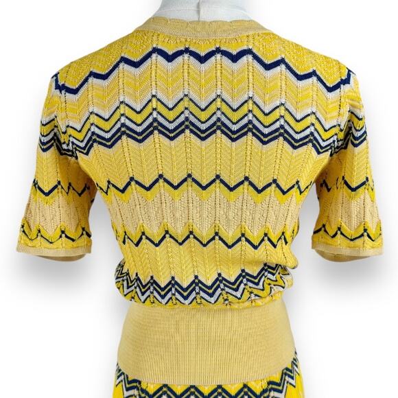 Sandro Paris Womens Zig Zag Wrap Top Midi Skirt 2PC Set 1 / XS Yellow - Picture 9 of 16